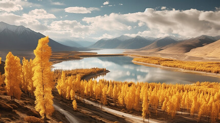 Canvas Print - Kanas Lake in Xinjiang Under the Sunshine,Generative AI