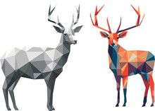 Geometric Isolated Reindeer On A White Background In The Style Of Low Poly And Lettering, Deer Vector Illustration Art