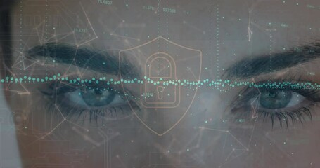 Poster - Animation of padlock and data processing over blue eye