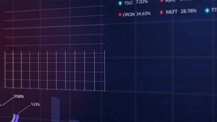 Poster - Animation of statistical and stock market data processing against blue background
