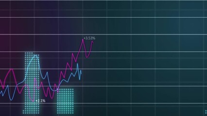 Wall Mural - Animation of statistical data processing over grid network against blue background