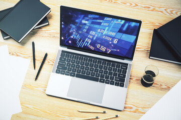 Aufkleber - Modern computer display with abstract financial graph, financial and trading concept. 3D Rendering