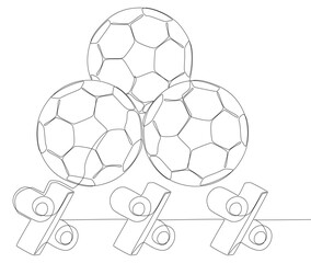 Poster - One continuous line of Football Ball with Percentage Sign. Thin Line Illustration vector concept. Contour Drawing Creative ideas.