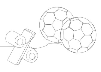 Poster - One continuous line of Football Ball with Percentage Sign. Thin Line Illustration vector concept. Contour Drawing Creative ideas.