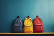 Three school backpacks, back to school concept, Generative AI