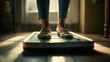 © andranik123 - Woman measuring her weight using scales. Generative Ai
