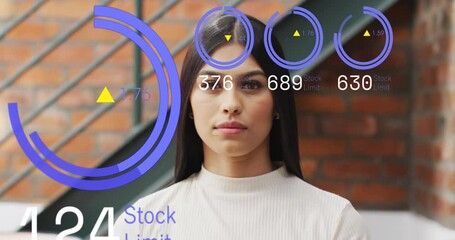 Poster - Animation of stock market data processing against biracial woman at office