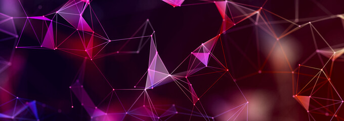Poster - Abstract illustration with connected dots and lines. Digital network background. The concept of science, technology. 3D