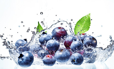 Wall Mural - AI generative. Fresh Blueberries with water splash