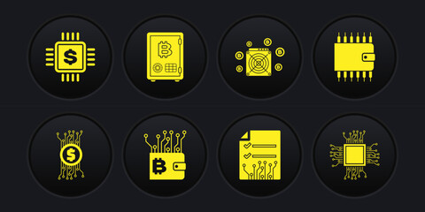 Poster - Set Cryptocurrency bitcoin in circuit, wallet, , Smart contract, ASIC Miner and Proof of stake icon. Vector