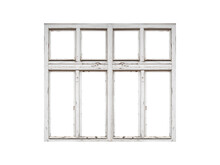 White Wooden Window With Four Sashes Isolated On Transparent Background