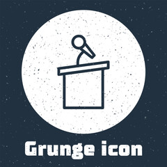 Poster - Grunge line Stage stand or debate podium rostrum icon isolated on grey background. Conference speech tribune. Monochrome vintage drawing. Vector