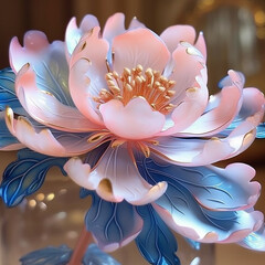 Poster - light pink and azure peony,shimmering flowers,Generative AI