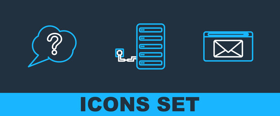 Poster - set line mail and e-mail, speech bubble question and server icon. vector