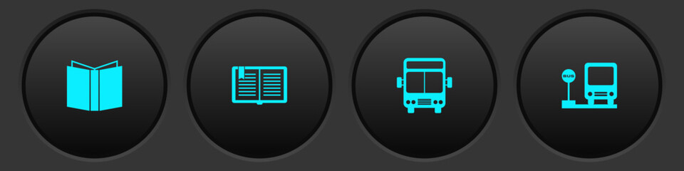 Sticker - Set Open book, , Bus and stop icon. Vector