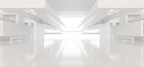 Fototapeta Perspektywa 3d - Luxury white abstract architectural minimalistic background. Contemporary showroom. Modern  exhibition stand. Empty gallery. Backlight. Polygonal Graphic Design. 3D illustration and rendering.