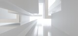 Fototapeta Do przedpokoju - Luxury white abstract architectural minimalistic background. Contemporary showroom. Modern  exhibition stand. Empty gallery. Backlight. Polygonal Graphic Design. 3D illustration and rendering.