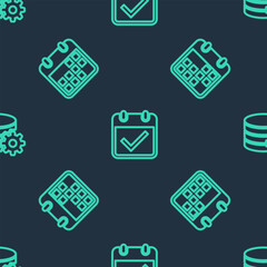 Poster - set line calendar with check mark, and setting database server on seamless pattern. vector