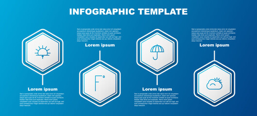 Wall Mural - Set line Sunrise, Fahrenheit, Umbrella and and cloud. Business infographic template. Vector