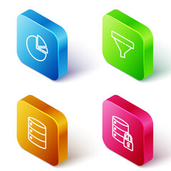 Poster - set isometric line pie chart infographic, sales funnel, server, data, web hosting and security with 