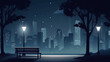 Vector illustration of bench and street light in city park at night. Generative AI image