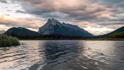 Wall Mural - Beautiful sunset over Vermillion Lake with Mount Rundle in Banff national park