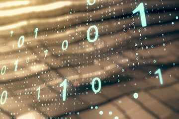 Aufkleber - Abstract virtual binary code sketch on shiny metal background, hacking and matrix concept. Multiexposure