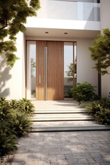 Wall Mural - Modern entrance door with a very nice design and wall covering. The jewel of the house. Generative AI