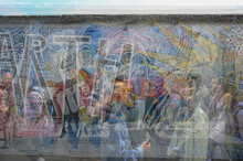 Multiple Exposure Of Fast Paced City Life In Berlin. East Side Gallery