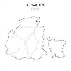 Wall Mural - Vector Map of the Canton of Obwald (Obwalden) with the Administrative Borders of Municipalities (Gemeinde) as of 2023 - Switzerland (Schweitz)