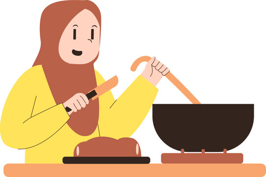 islamic design illustration concept for Happy eid al adha or sacrifice celebration event with people