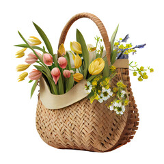 Wall Mural - beautiful wildflowers in a basket isolated on a transparent background.