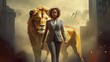 © Miguel Aguirre - A powerful business woman with a lioness. Generative AI