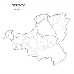 Wall Mural - Vector Map of the Canton of Schwyz with the Administrative Borders of Districts (Bezirke) and Municipalities (Gemeinde) as of 2023 - Switzerland (Schweiz)