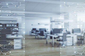 Aufkleber - Abstract virtual microscheme illustration on a modern furnished office background. Big data and database concept. Multiexposure