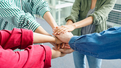 Poster - Multinational people forming a circle. Teamwork concept.