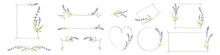 Frames From Lavender Flowers. Sketch In Lines, Freehand Drawing. Set Vector Illustrations, Summer Flowers Borders.
