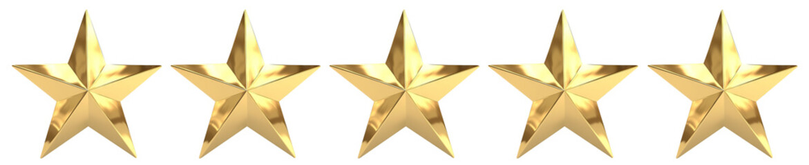 Wall Mural - five golden stars for product rating reviews for websites and mobile applications, cut out. based on