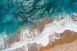 © MaVeRa - Ocean waves on the beach as a background. Beautiful natural summer vacation holidays background. Aerial top down view of beach and sea with blue water. Generative ai 4