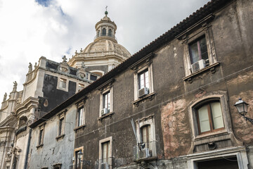 Wall Mural - Dome of the Church of the Abbey of Saint Agata in historic part of Catania, Sicily Island in Italy