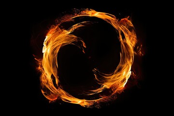 Sticker - Abstract Flame circle on Black Background. Burning Inferno. Isolated Fire Ring. Generative AI illustrations.