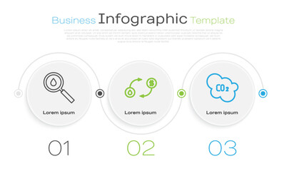 Sticker - Set line Oil drop, Oil exchange and CO2 emissions in cloud. Business infographic template. Vector