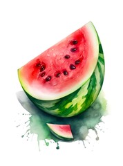 Canvas Print - Watercolor illustration of a watermelon on white background. Generative AI.