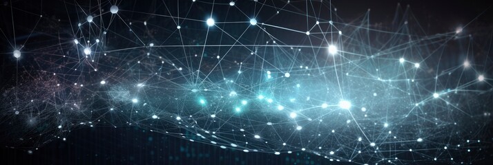 mesh technology cloud connectivity illustration with white lines in dark background header for website in technology topics