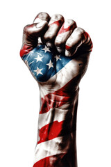 Wall Mural - Raised Fist Painted with American Flag Isolated on Transparent Background - Generative AI
