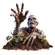 Zombie Coming Out on Soil Isolated on Transparent Background - Generative AI
