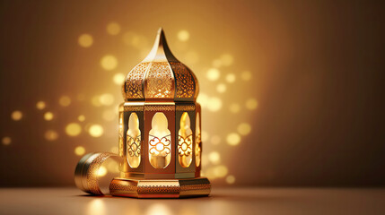 islamic golden lantern on dark background, eid mubarak, Eid al Adha, AI Generated Generative AI