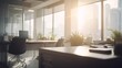 Modern, airy office with a panoramic city view, perfect for business tasks. Created by AI