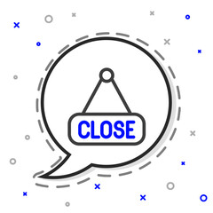 Poster - Line Hanging sign with text Closed icon isolated on white background. Business theme for cafe or restaurant. Colorful outline concept. Vector