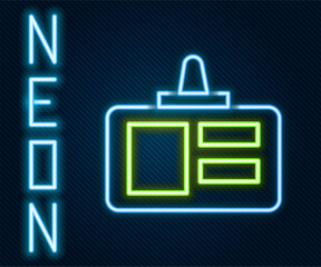 Poster - Glowing neon line Identification badge icon isolated on black background. It can be used for presentation, identity of the company, advertising. Colorful outline concept. Vector